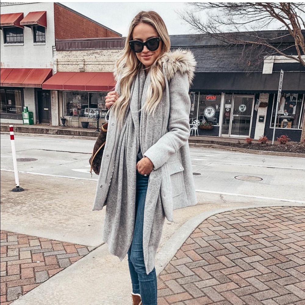 Jcrew coat faux fur grey